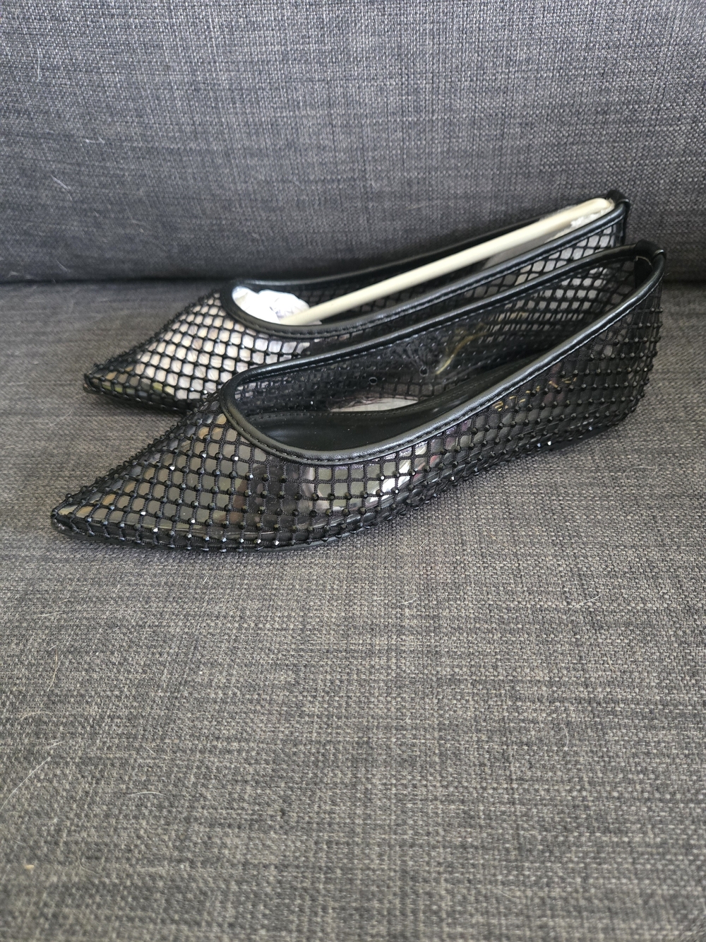 Glaze Women’s Black Mesh Sparkle Pointed-Toe Flats